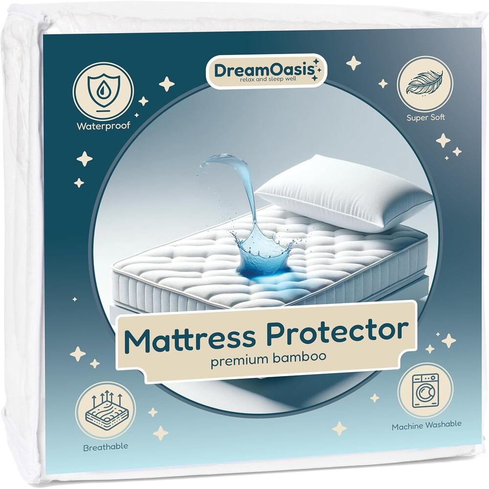 DreamOasis Waterproof Mattress Protector Twin Size, Bamboo Viscose, Machine Wash